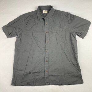 Pact Mens XL Button Up Shirt Short Sleeve Cotton Linen Blend Gray